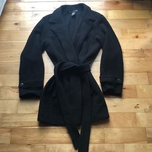 Open front wool coat.
